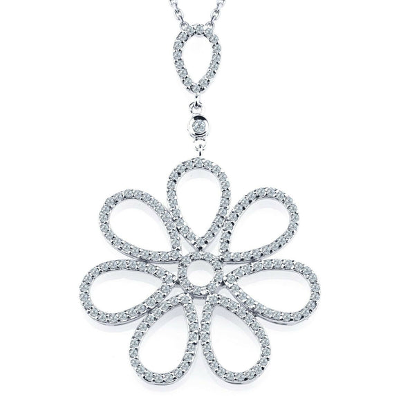 2.2ct Round Cut Diamond Pendant with Chain Flower Design 18k White Gold Finish