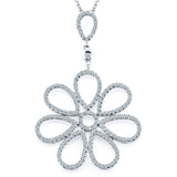 2.2ct Round Cut Diamond Pendant with Chain Flower Design 18k White Gold Finish