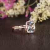 2.1ct Oval Cut Blue Aquamarine Halo Solitaire with Accent Ring 14k RoseGold Over