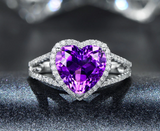 3ct Heart Cut Purple Amethyst Engagement Ring Split Shank 14k White Gold Finish