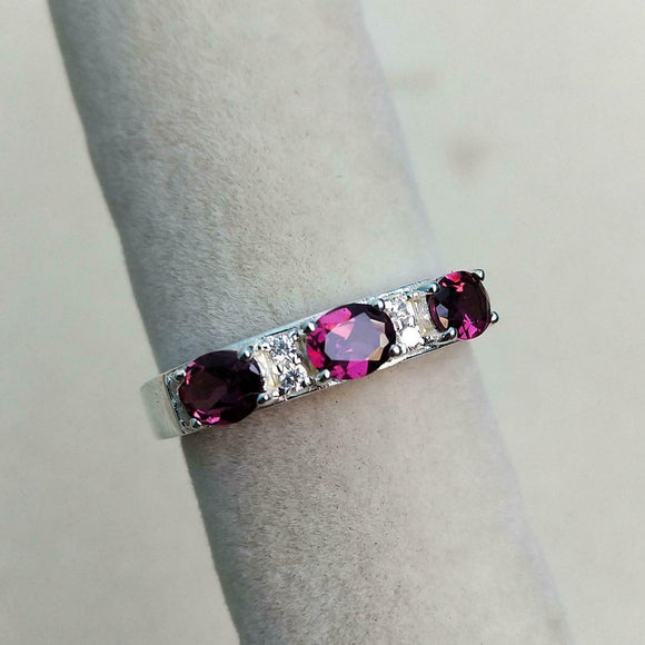 2.5ct Wedding Band Oval Cut Pink Ruby Stylish Three Stone 14k White Gold Finish