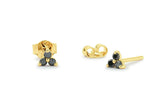 Three Stone Stud Earrings 0.3ct Round Cut Black Diamond 14k Yellow Gold Finish