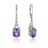 1ct Oval Simulated Amethyst Party Stylish Drop Earrings 14k White Gold Plated