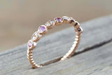 1ct Round Purple Amethyst Wedding Band 14k Rose Gold Over Braided Petite Dainty