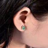 2ct Oval Cut Green Emerald Floral Halo Stud Women Earrings 14k White Gold Finish