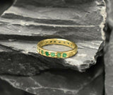 1ct Wedding Band Round Cut Green Emerald Half Eternity 14k Yellow Gold Finish