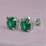 2ct Stud Earrings Round Cut Green Emerald Solitaire Design 14k White Gold Finish