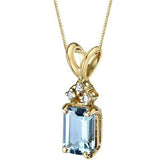 1Ct Emerald Cut Blue Aquamarine Diamond Pendant 14K Yellow Gold Finish NO CHAIN