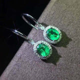 2ct Oval Cut Emerald Diamond Halo Fish Hook Drop Earrings 14k White Gold Finish