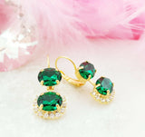 3ct Dual Oval Cut Green Emerald Trendy Drop Women Earring 14k Yellow Gold Finish