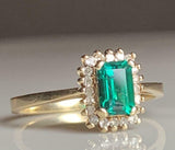 2.5ct Engagement Ring Cut Green Emerald Diamond Halo Cluster 14k YellowGold Over