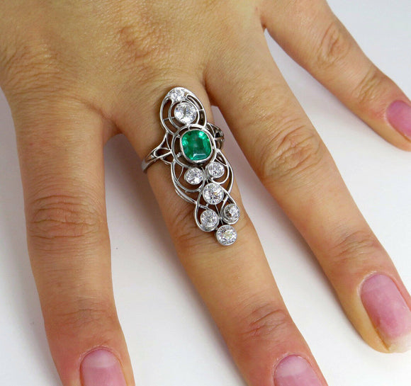 6Ct Cushion Cut Green Emerald Diamond Party Cocktail Ring 14K White Gold Finish