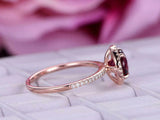 2.1ct Round Cut Pink Ruby Engagement Ring Round Accent Halo 14k Rose Gold Finish