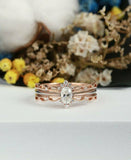 1.6ct Oval Cut Diamond Engagement Ring 14k RoseGold Finish Fancy Unique Trio Set