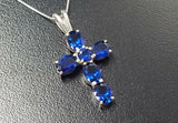 1.5ct Blue Sapphire Pendant Oval Cut Christ Cross 14k White Gold Finish NO CHAIN