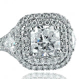 2.36ct Cushion Cut Diamond Engagement Ring Dual Halo Iced 14k White Gold Finish