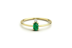 0.4ct Oval Green Emerald 2 Stone Minimalist Engagement Ring 14k Yellow Gold Over