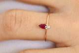 0.2ct Pear Pink Ruby Two Stone Minimalist Engagement Ring 14k Yellow Gold Finish