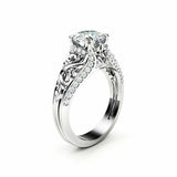 1.2ct Round Cut Diamond Engagement Ring 14k White Gold Finish Antique Vintage