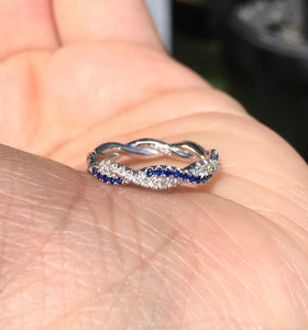 1ct Round Blue Sapphire Twisted Infinity Wedding Band Ring 14k White Gold Finish