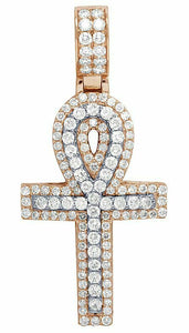 2.6ct Round Cut VVS1 Diamond Egyptian Ankh Pendant 14k Dual Gold Finish NO CHAIN