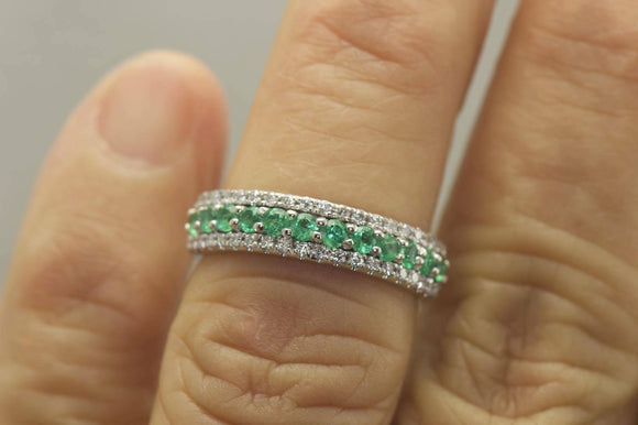 4Ct Round Cut Emerald Diamond Three Row Half Eternity Band 14K White Gold Finish