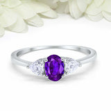 1ct Oval Cut Purple Amethyst Engagement Ring Diamond Trilogy 14k White Gold Over