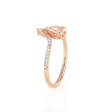 2.5ct Pear Morganite Engagement Ring V Shaped Stylish Curved 14k Rose Gold Over