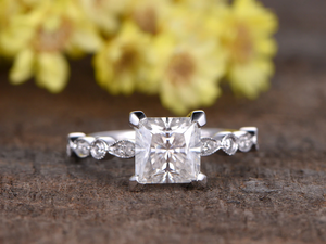 2ct Princess Cut Diamond Engagement Ring 14k White Gold Finish Antique Milgrain