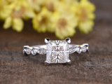 2ct Princess Cut Diamond Engagement Ring 14k White Gold Finish Antique Milgrain