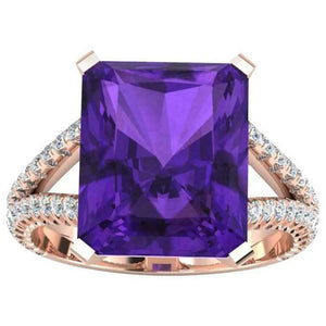 2ct Radiant Cut Purple Amethyst Engagement Ring Split Shank 14k Rose Gold Finish