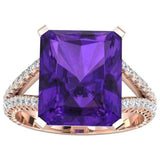 2ct Radiant Cut Purple Amethyst Engagement Ring Split Shank 14k Rose Gold Finish