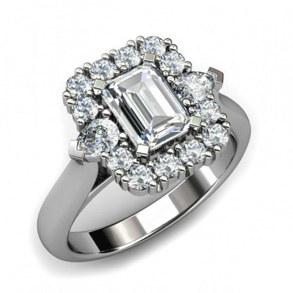 2.5ct Emerald Cut VVS1D Diamond Halo Engagement Ring 14k White Gold Finish