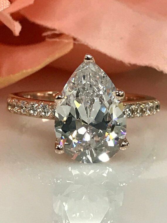 1.5ct Pear Cut Diamond Accents Solitaire Engagement Ring 14k Rose Gold Finish