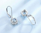 2ct Drop Earrings Cushion Cut Blue Aquamarine Diamond Halo 14k White Gold Finish