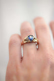 1ct Pear Cut Blue Sapphire Engagement Ring Floral Petal Leaf 14k YellowGold Over