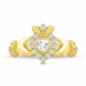 1.9ct Heart Simulated Diamond Claddagh Wedding Bridal Set 14k Yellow Gold Plated