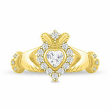 1.9ct Heart Simulated Diamond Claddagh Wedding Bridal Set 14k Yellow Gold Plated