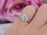 Round Diamond Heart Design 6Prong Solitaire Engagement Ring 14k WhiteGold Finish