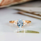 1.2ct Oval Cut Blue Aquamarine Minimalist Slim Engagement Ring 14k RoseGold Over