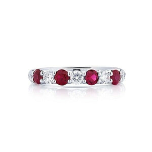 2ct Round Alternate Ruby Diamond Half Eternity Wedding Band 14k WhiteGold Finish