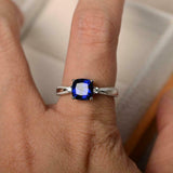 1.5ct Cushion Cut Blue Sapphire Engagement Ring Three Stone 14k WhiteGold Finish