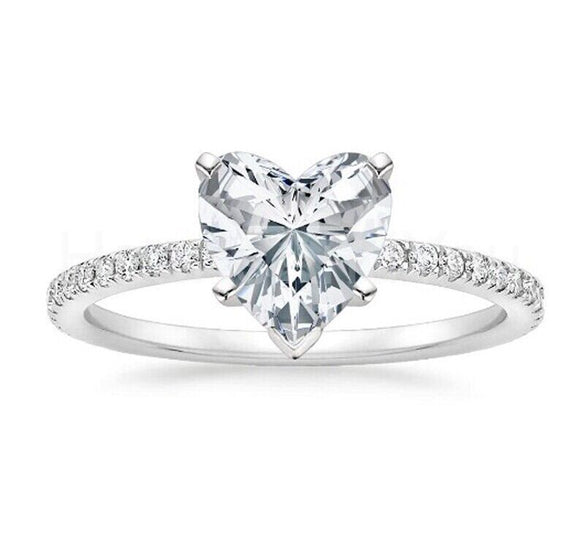 1ct Heart Simulated Diamond Solitaire with Accents Ring 14k White Gold Plated