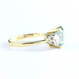 0.88ct Emerald Cut Blue Aquamarine Trilogy Engagement Ring 14k YellowGold Finish