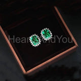 2ct Cushion Simulated Emerald Cluster Halo Stud Earrings 14k White Gold Plated