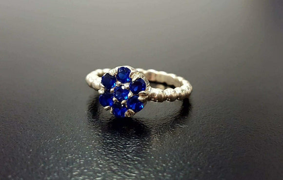 1.6ct Engagement Ring Round Blue Sapphire Cluster Ball Shank 14k White Gold Over