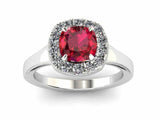 2ct Cushion Cut Pink Ruby Engagement Ring Halo Bridal Set 14k White Gold Finish