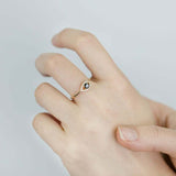 1ct Round Black Diamond Engagement Ring Evil Eye Minimalist 14k Yellow Gold Over