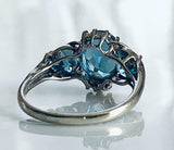 3.5ct Engagement Ring Oval Cut Blue Topaz Art Deco 14k White Gold Finish