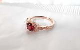 2ct Round Cut Red Garnet Floral Stylish Solitaire Accent Ring 14k Rose Gold Over